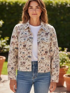Solitaire Cream Floral Paisley Jean Jacket